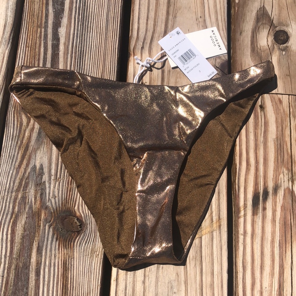 NWT Good American Foil Better Reversible Bikini Bottoms Mocha Foil Size 2/M 4/XL